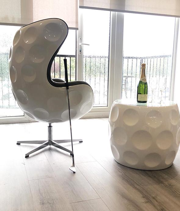 dimple designed golf ball chair and coffee table