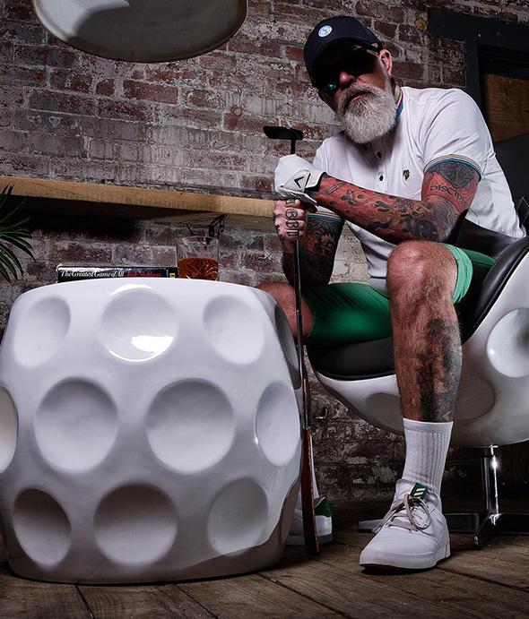 dimple golf ball coffee table in man cave
